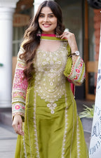 Heavy Embroidered Vichitra Silk Mirror Luxe Set ✨