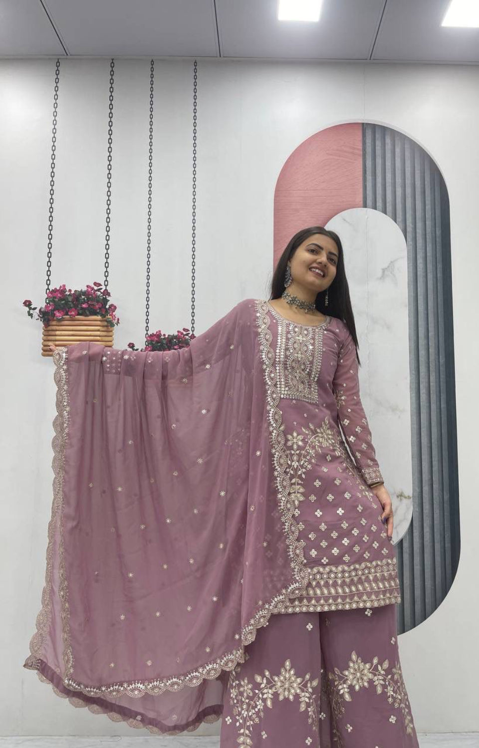 Designer Party Wear Top Plazzo & Dupatta Set👗*