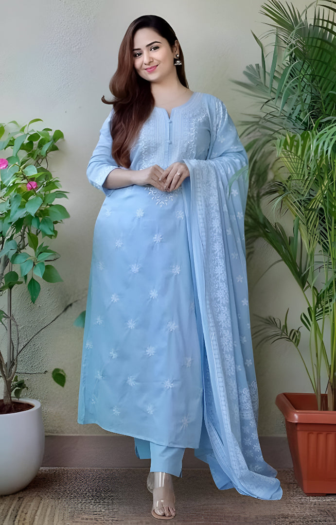 Women Floral Embroidered Kurta with Trousers & Dupatta