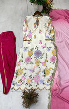 *DESIGNER WEAR EMBROIDERED BOAT NECK TOP WITH TULIP SALWAAR PAIR💝*