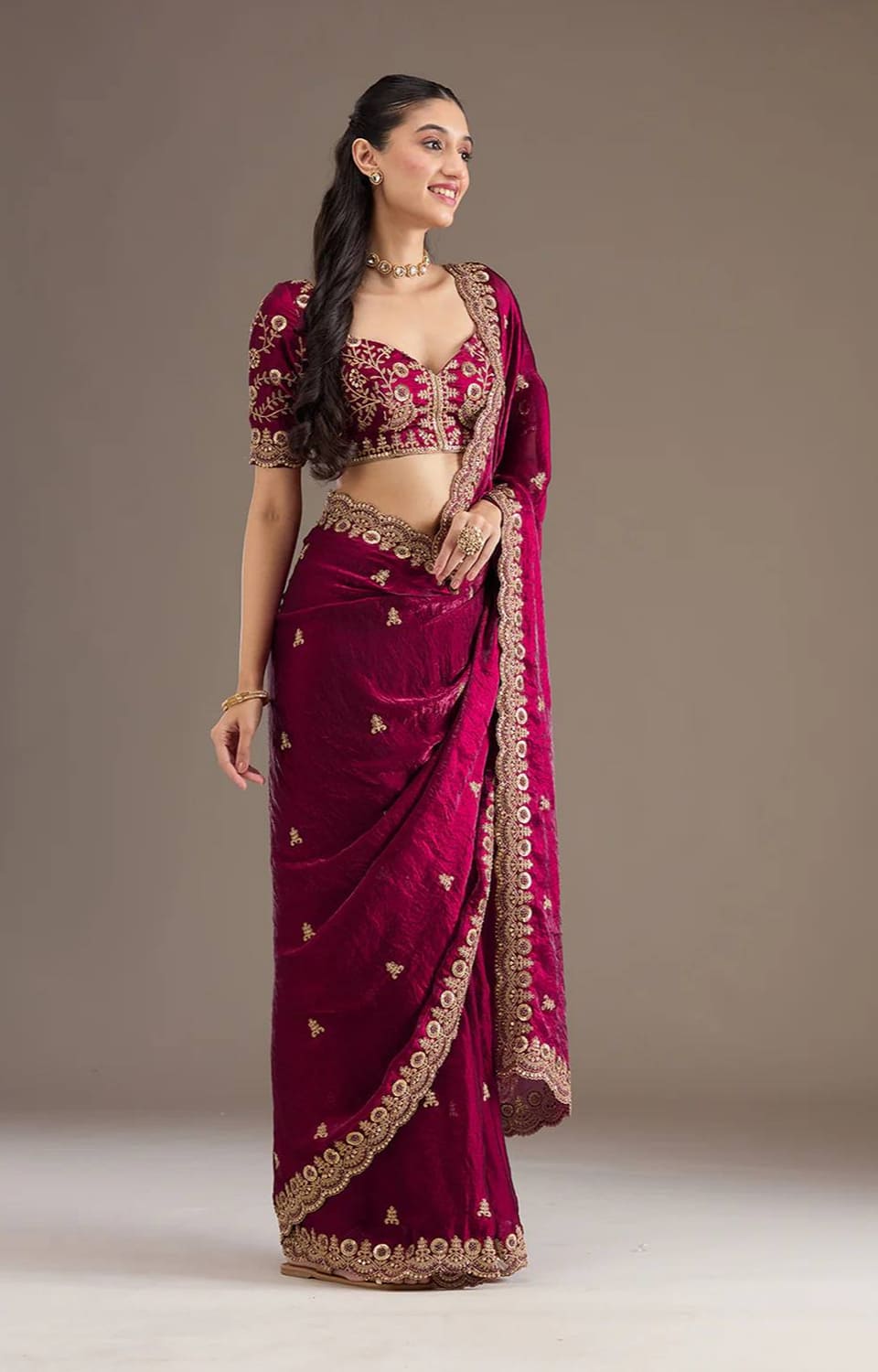 Heavy Fandy Satin Silk Bridal Saree With Fancy Dori Zari & Sequence Work