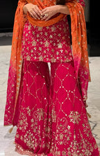 Orange-Red Square Neck Embroidered Kurta Set ❤️‍🔥