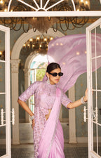 🥻 New Trending Ready-to-Wear Chinon Saree with Fully Embroidered Stylish Blouse 🥻