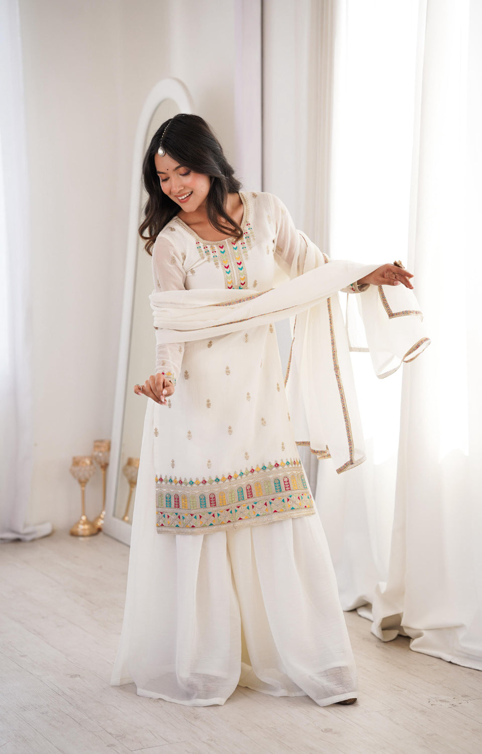 PURE SOFT CRUNCHY SILK FABRIC TOP, SHARARA WITH DUPATTA SET 🌟