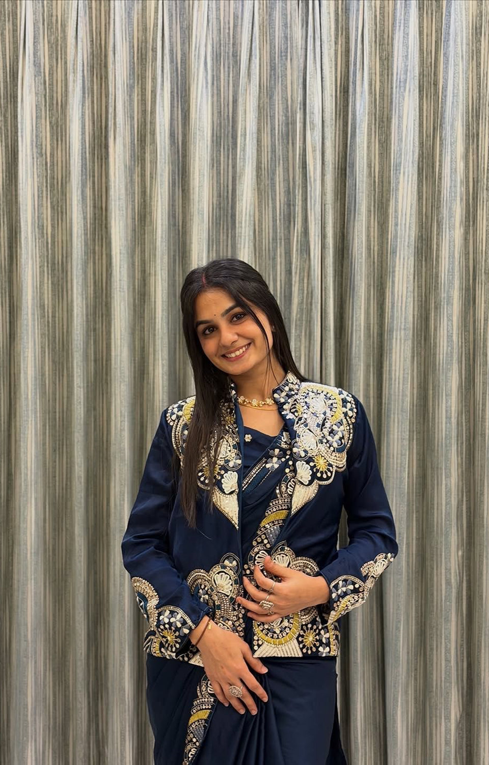 New Super Trending Embroidery Sequence work ready to wear saree with full koti