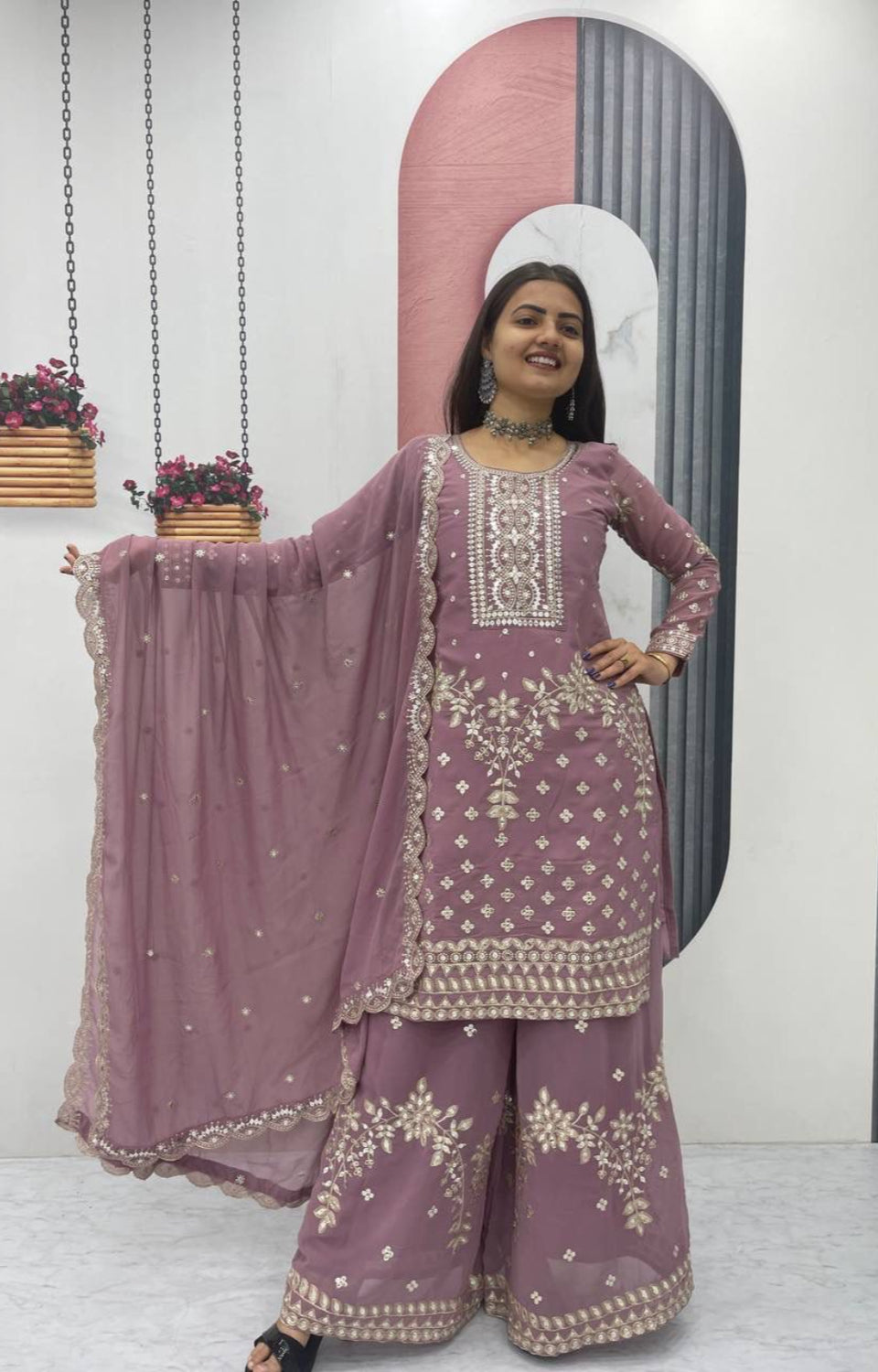 Designer Party Wear Top Plazzo & Dupatta Set👗*