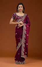 Luxury Fandy Satin Silk Saree with Fancy Cutwork & Zari Blouse