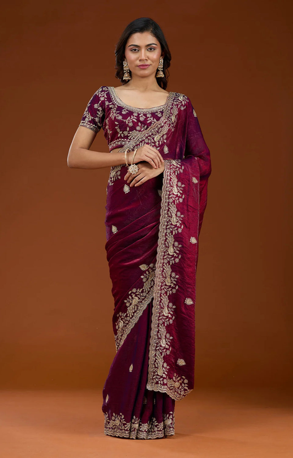 Luxury Fandy Satin Silk Saree with Fancy Cutwork & Zari Blouse