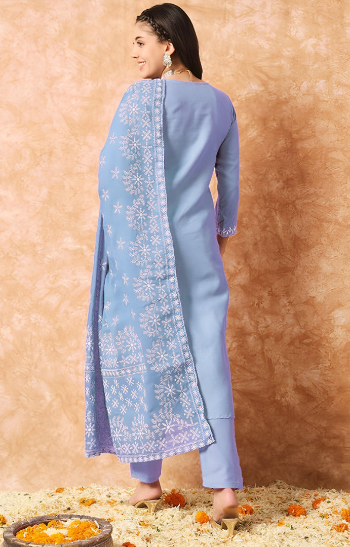Women Floral Embroidered Kurta with Trousers & Dupatta