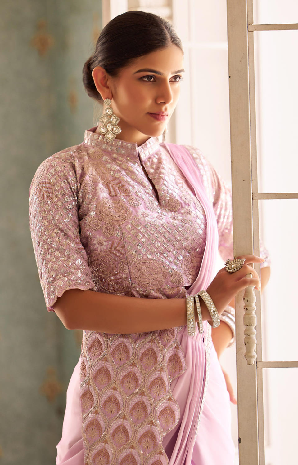 🥻 New Trending Ready-to-Wear Chinon Saree with Fully Embroidered Stylish Blouse 🥻