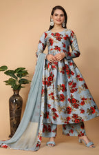 Floral Round Neck Anarkali Set 🌷