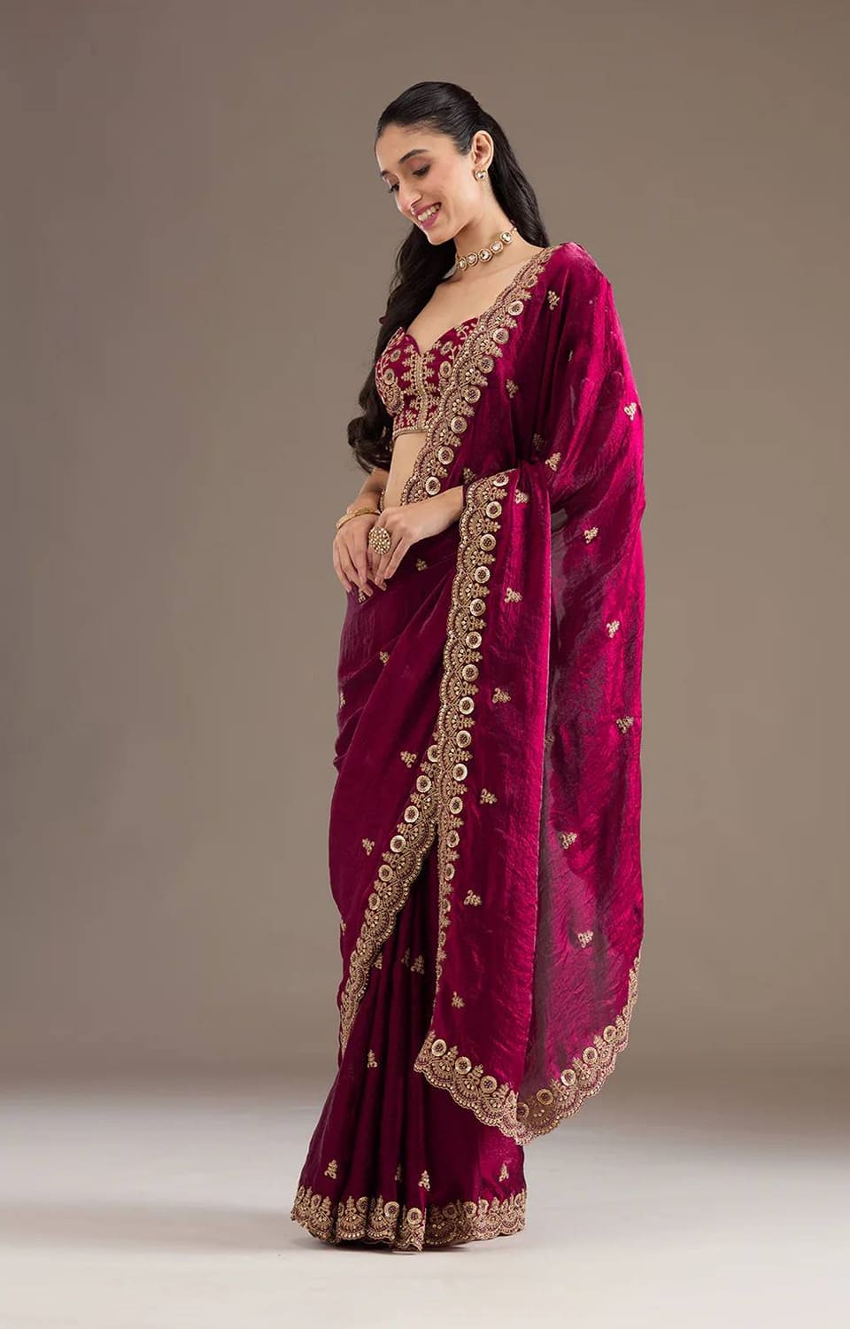 Heavy Fandy Satin Silk Bridal Saree With Fancy Dori Zari & Sequence Work