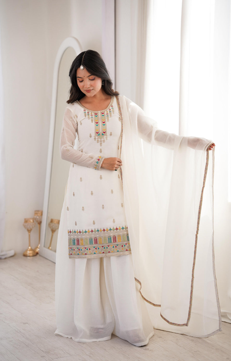 PURE SOFT CRUNCHY SILK FABRIC TOP, SHARARA WITH DUPATTA SET 🌟