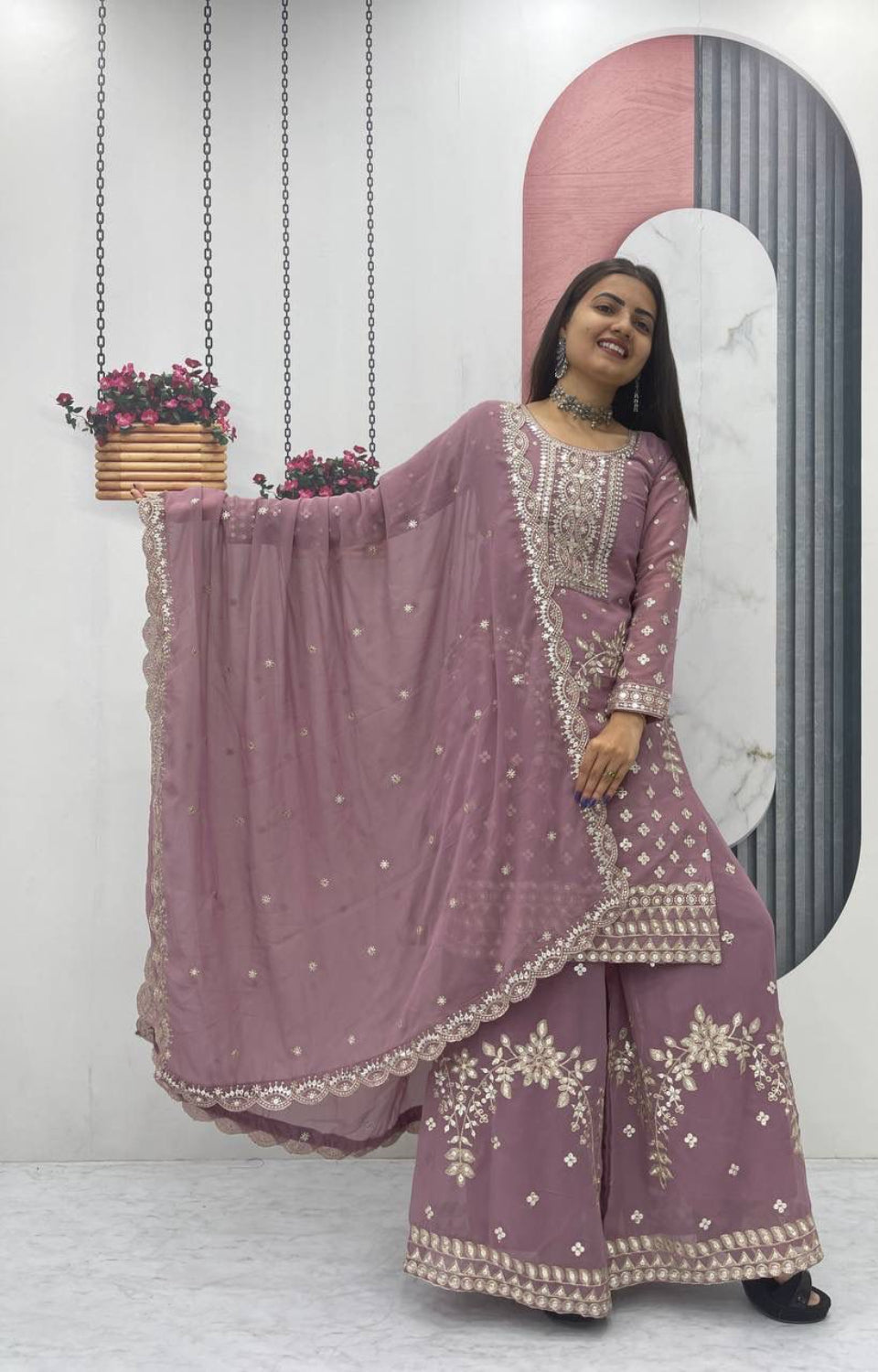 Designer Party Wear Top Plazzo & Dupatta Set👗*