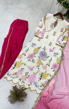 *DESIGNER WEAR EMBROIDERED BOAT NECK TOP WITH TULIP SALWAAR PAIR💝*