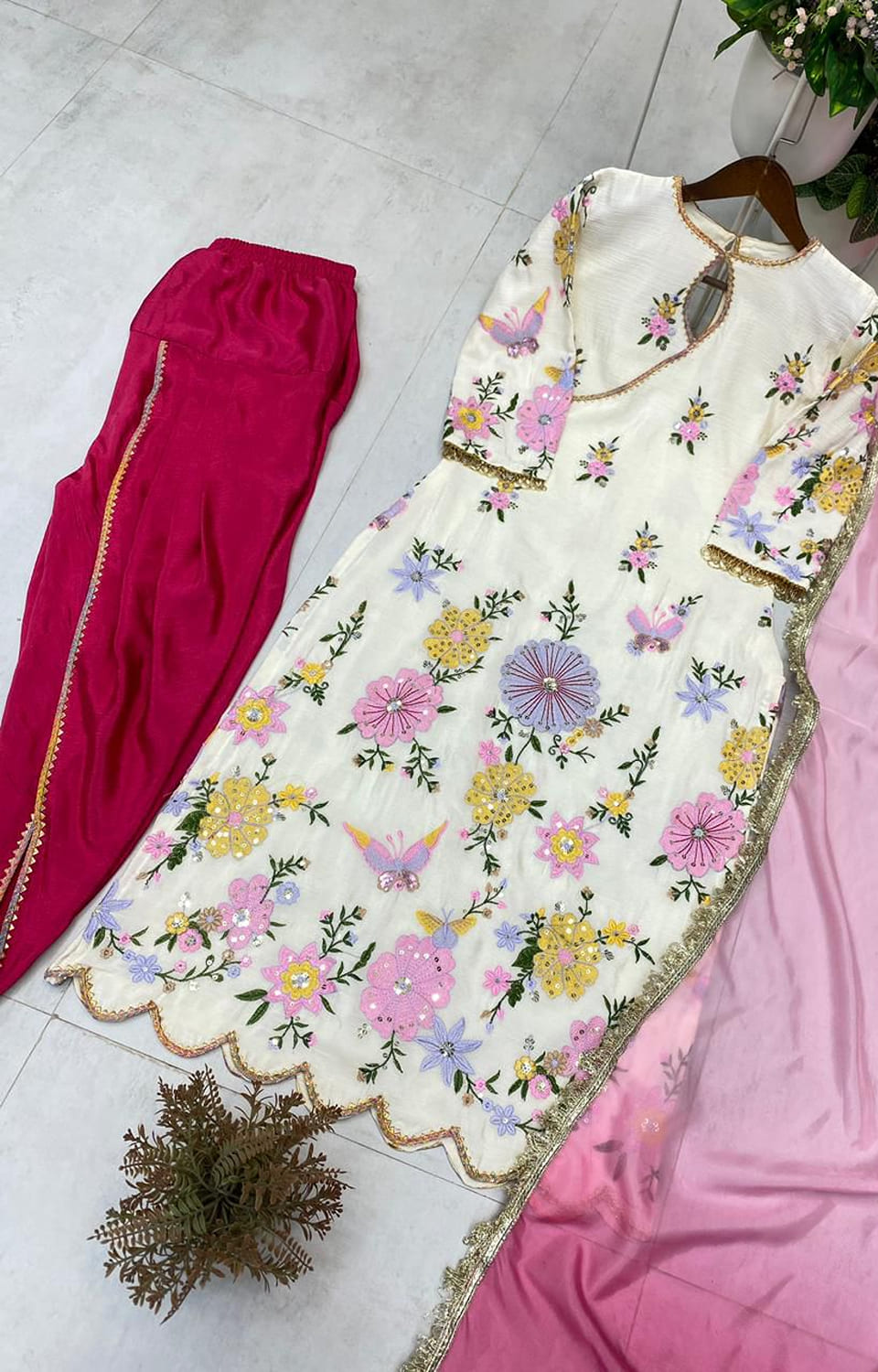 *DESIGNER WEAR EMBROIDERED BOAT NECK TOP WITH TULIP SALWAAR PAIR💝*