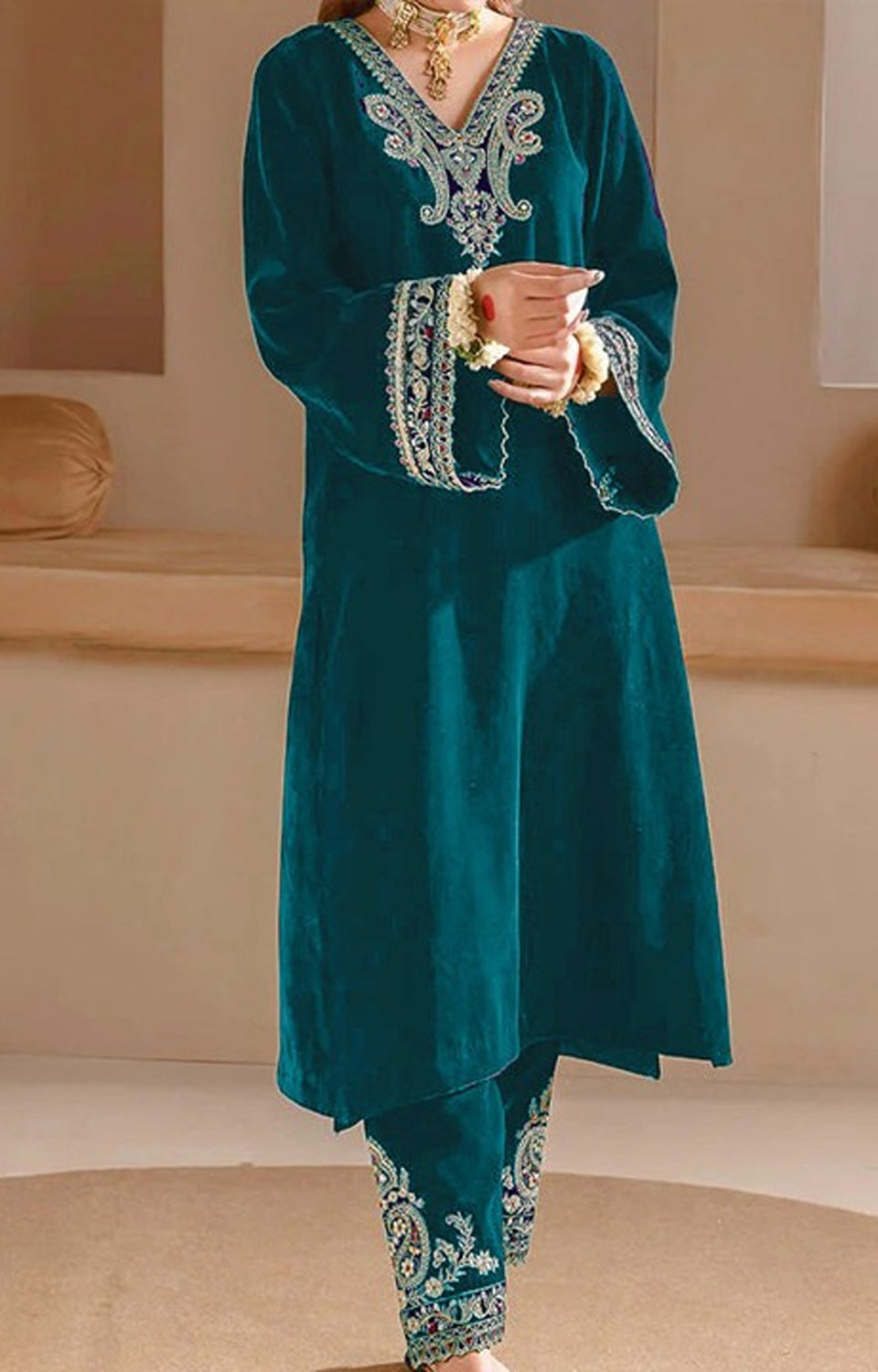 Embroidered Kurta With Bottom And Dupatta 🌙