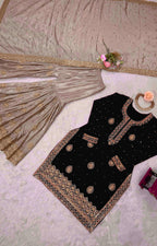 Chinon Silk Sharara Suit with Pearl & Sequence Work