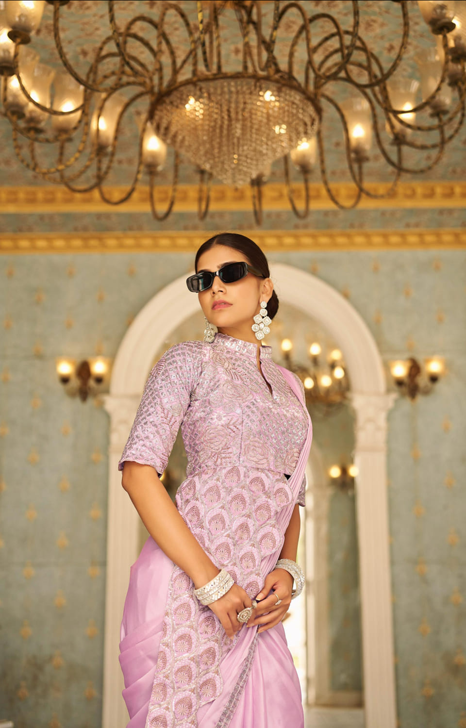 🥻 New Trending Ready-to-Wear Chinon Saree with Fully Embroidered Stylish Blouse 🥻