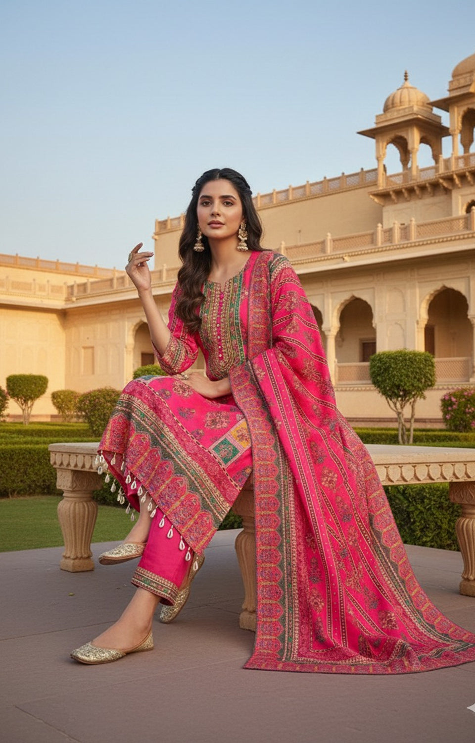 Pink Readymade Suit with Schiffli Mirror & Handwork – Perfect Festive Elegance ✨