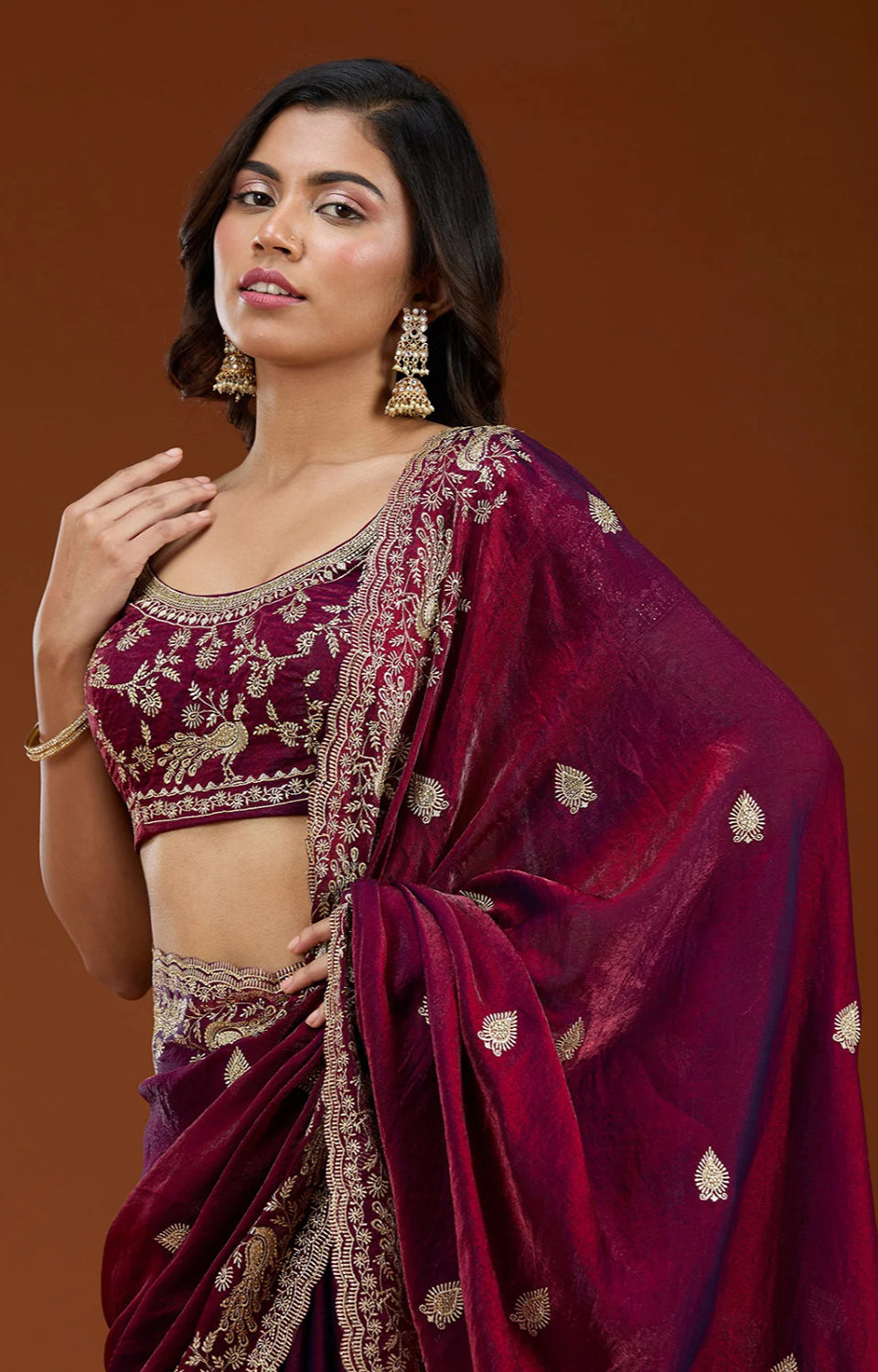 Luxury Fandy Satin Silk Saree with Fancy Cutwork & Zari Blouse