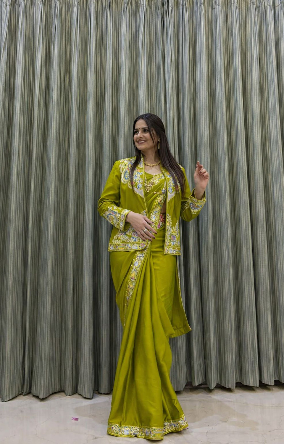 New Super Trending Embroidery Sequence work ready to wear saree with full koti