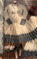 Soft Cream Black Embroidered  Premium Sharara Wear 🖤💎