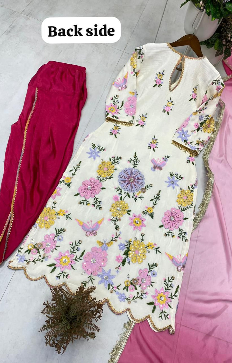 *DESIGNER WEAR EMBROIDERED BOAT NECK TOP WITH TULIP SALWAAR PAIR💝*