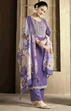 Purple Cotton Sequin Embroidered Kurti Set 💫