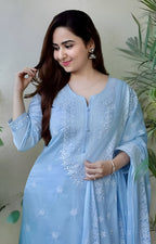 Women Floral Embroidered Kurta with Trousers & Dupatta