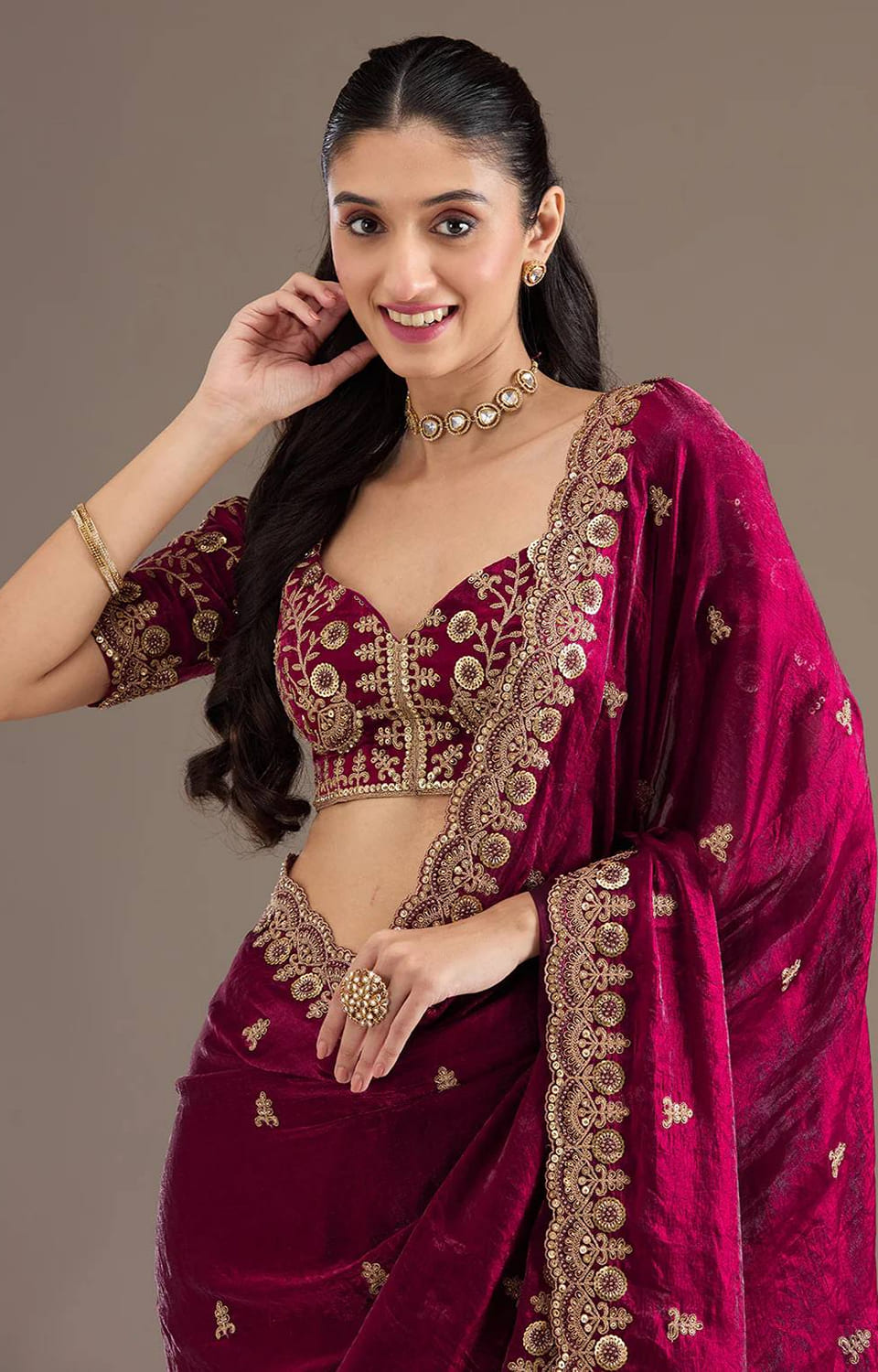 Heavy Fandy Satin Silk Bridal Saree With Fancy Dori Zari & Sequence Work