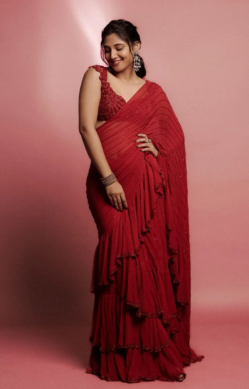 Ruffled Beadwork Designer Saree 🥻