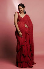 Ruffled Beadwork Designer Saree 🥻