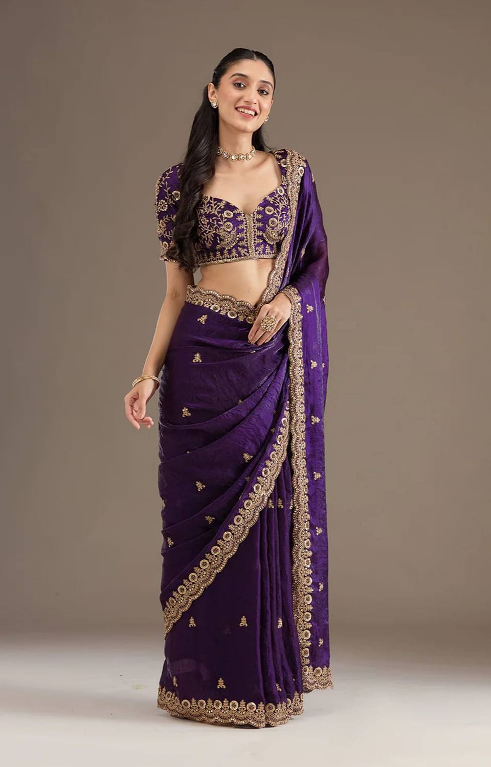 Heavy Fandy Satin Silk Bridal Saree With Fancy Dori Zari & Sequence Work