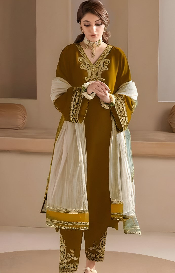 Embroidered Kurta With Bottom And Dupatta 🌙