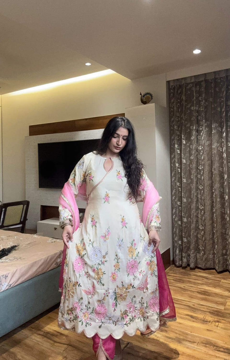 *DESIGNER WEAR EMBROIDERED BOAT NECK TOP WITH TULIP SALWAAR PAIR💝*