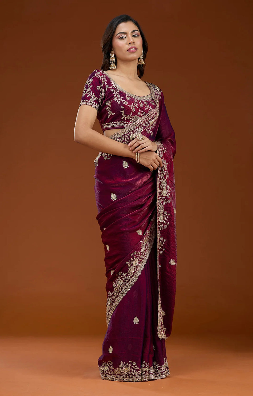 Luxury Fandy Satin Silk Saree with Fancy Cutwork & Zari Blouse