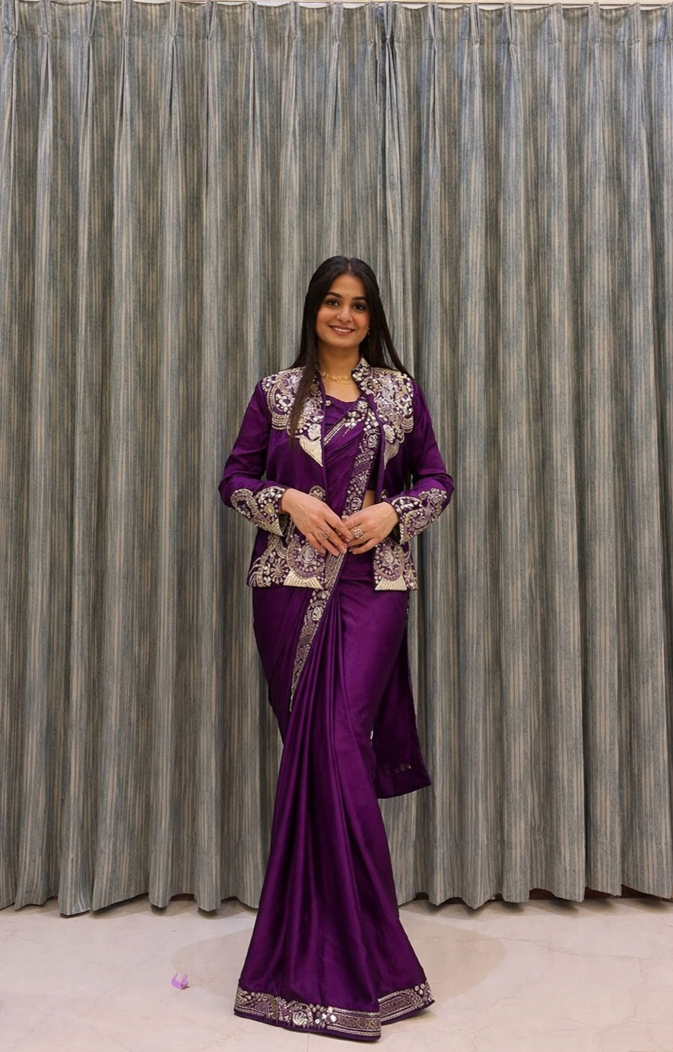 New Super Trending Embroidery Sequence work ready to wear saree with full koti