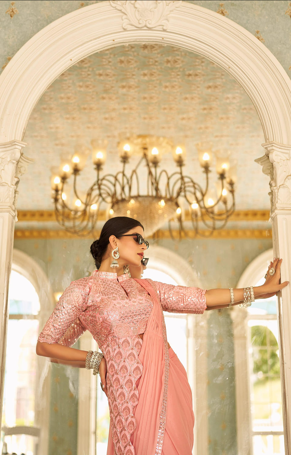 🥻 New Trending Ready-to-Wear Chinon Saree with Fully Embroidered Stylish Blouse 🥻