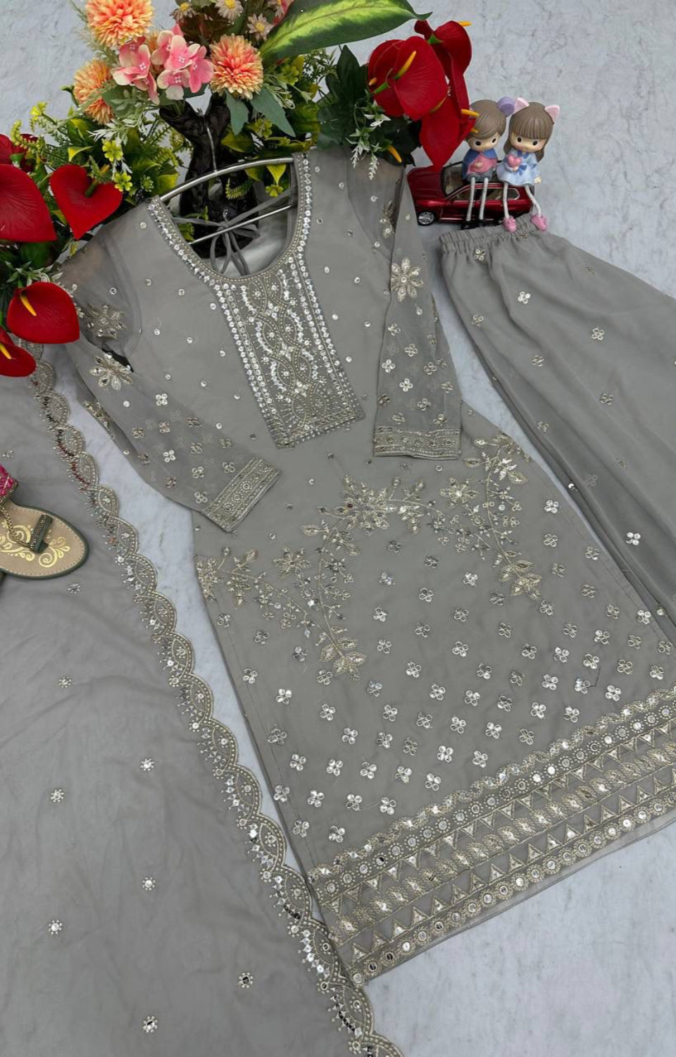 Designer Party Wear Top Plazzo & Dupatta Set👗*