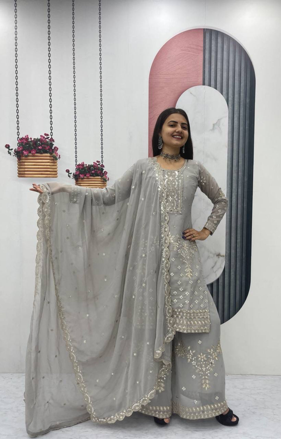 Designer Party Wear Top Plazzo & Dupatta Set👗*