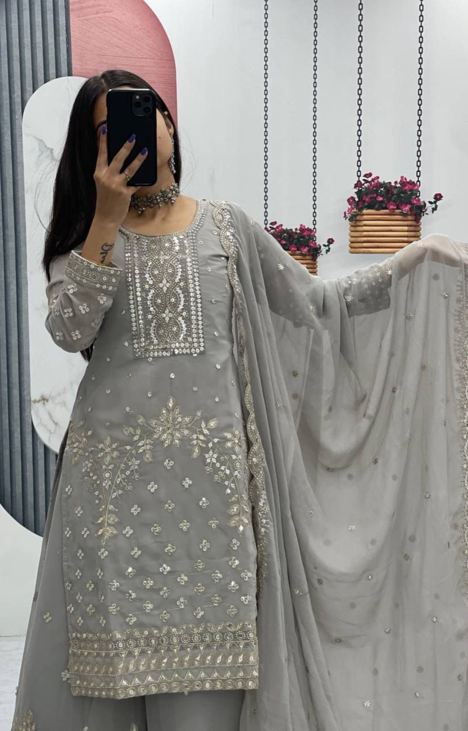 Designer Party Wear Top Plazzo & Dupatta Set👗*