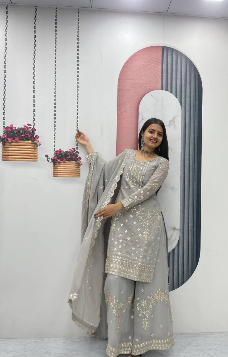 Designer Party Wear Top Plazzo & Dupatta Set👗*