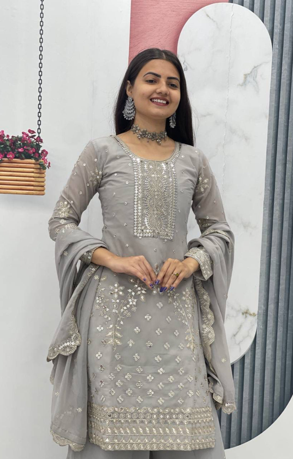 Designer Party Wear Top Plazzo & Dupatta Set👗*