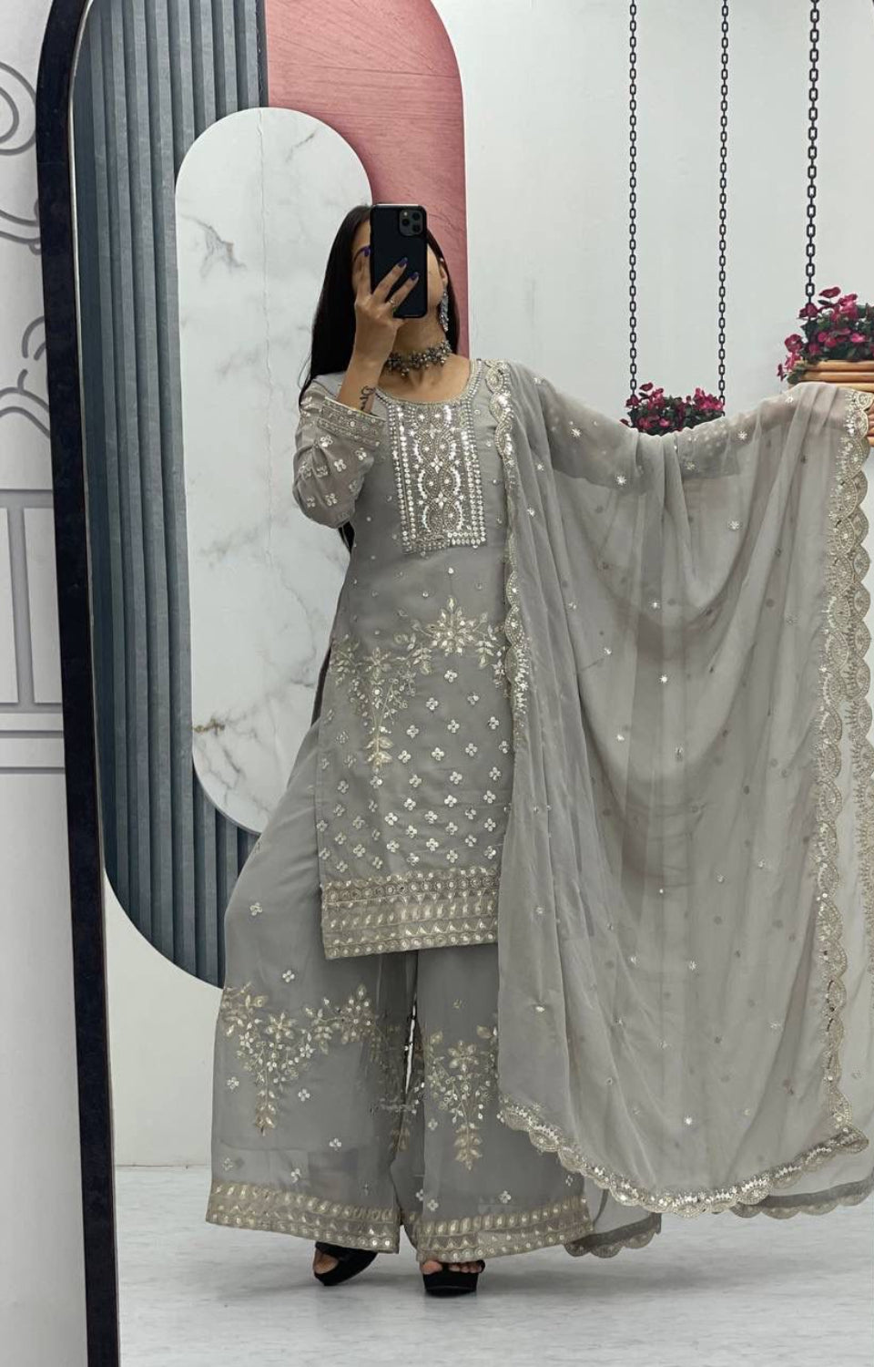 Designer Party Wear Top Plazzo & Dupatta Set👗*