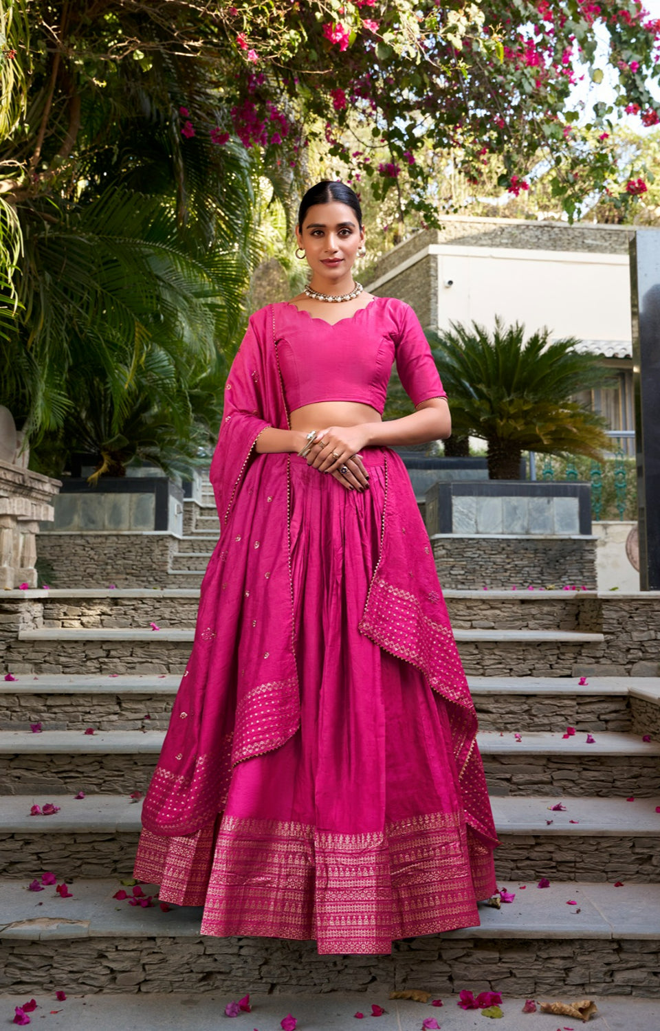 Pure Chanderi Lehenga with Zari Border & Sequin With Dupatta 💓