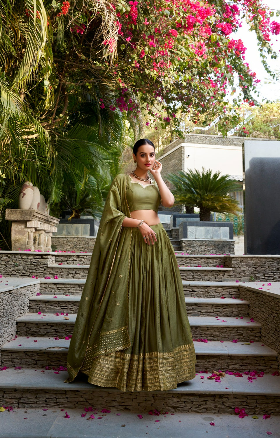 Pure Chanderi Lehenga with Zari Border & Sequin With Dupatta 💓