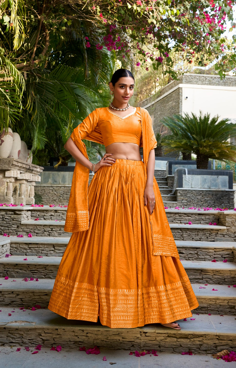Pure Chanderi Lehenga with Zari Border & Sequin With Dupatta 💓