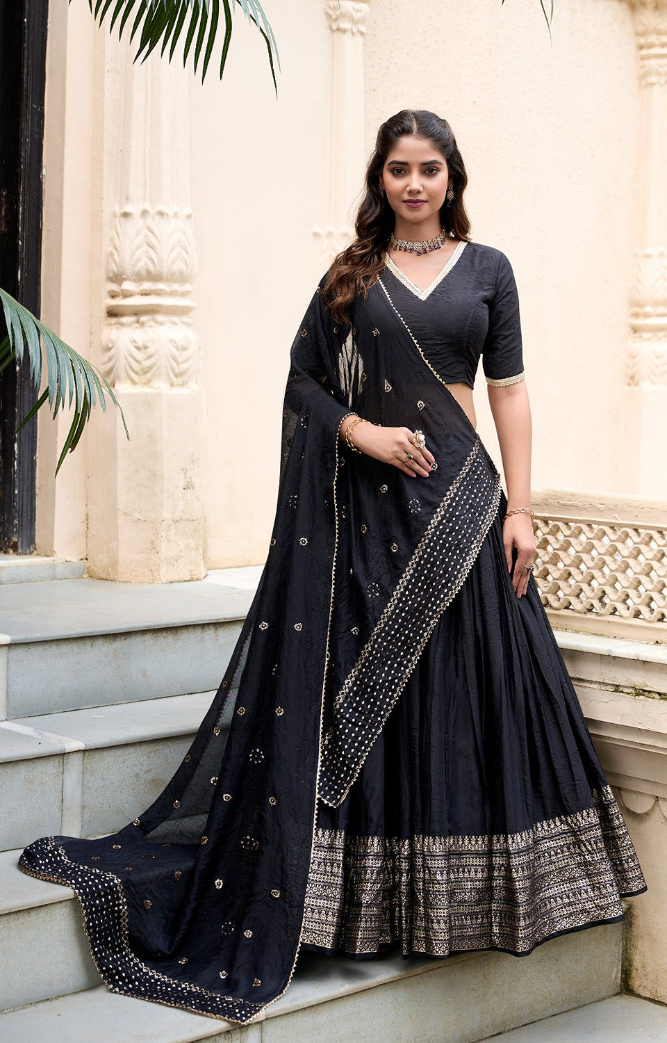 Pure Chanderi Lehenga with Zari Border & Sequin With Dupatta 💓