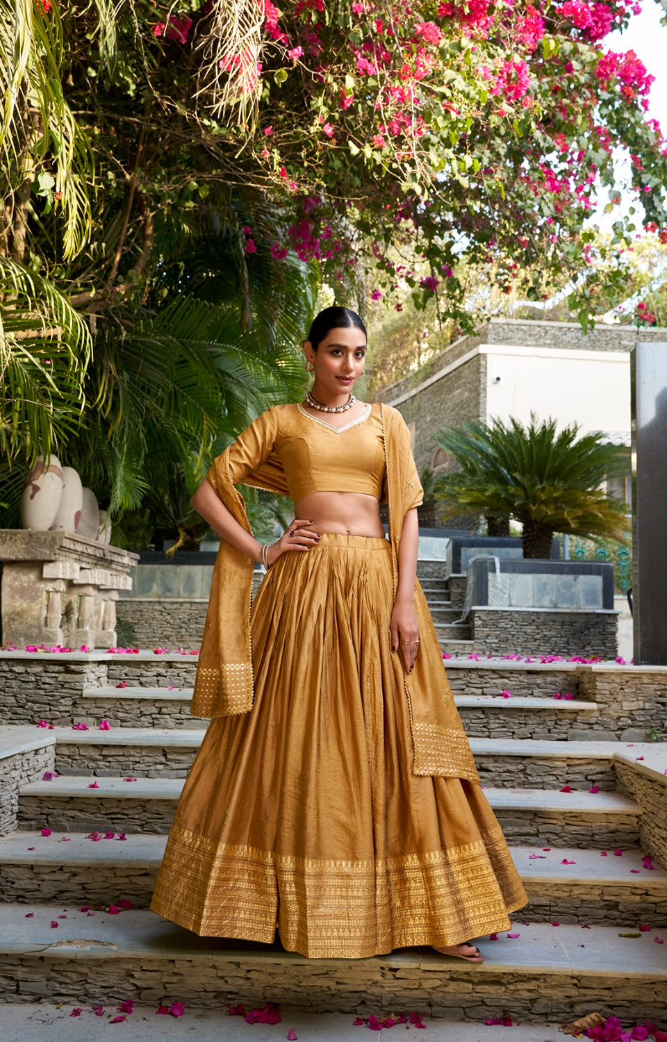 Pure Chanderi Lehenga with Zari Border & Sequin With Dupatta 💓